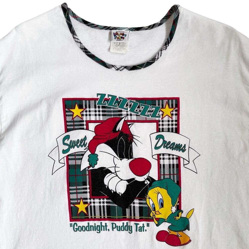 Looney Tunes Vintage 90s Y2K 90s Christmas Oversized Plaid Looney Tunes T-shirt